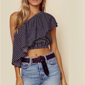 FAITHFULL THE BRAND Striped One-Shoulder Ruffle Top